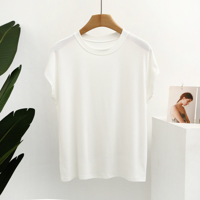 Modal Thread Short Sleeve plus-Sized plus Size High Elastic Mask T-shirt Women's Summer round Neck Loose Bottoming Shirt Top