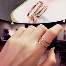 戒指女小众设计银微镶排钻食指戒韩国小众设计日式轻奢指环