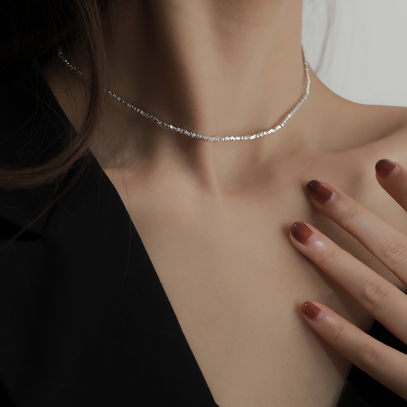 S999 Pure Silver Broken Silver Necklace for Women Korean Style Clavicle Chain Light Luxury Minority Design Best-Seller on Douyin Wholesale