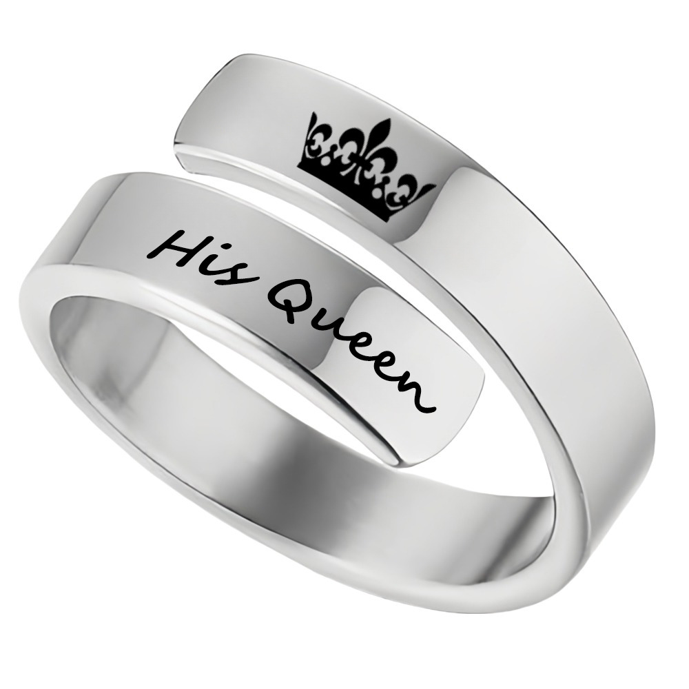 欧美跨境hisqueen王后戒指女刻字her king国王皇冠钛钢饰品男首饰