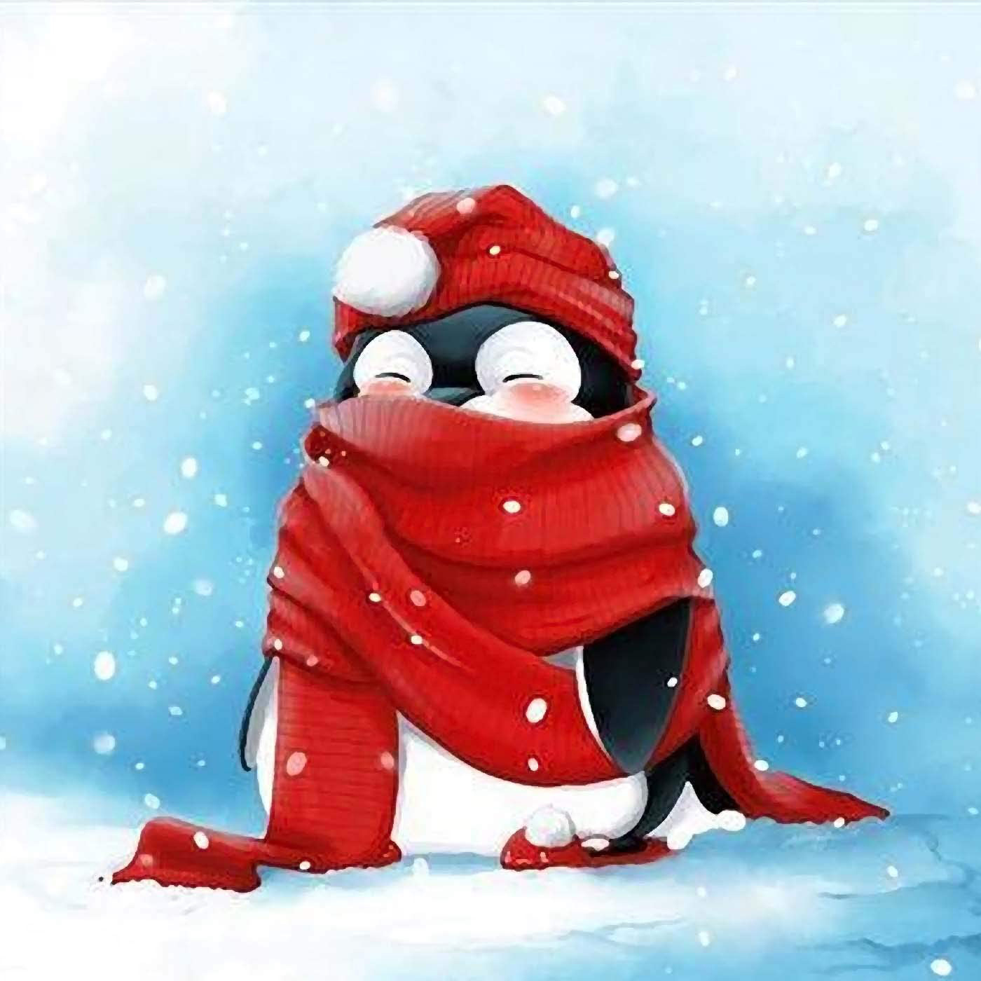 一件代发跨境外贸5d圆钻满钻企鹅红色围巾钻石画diy