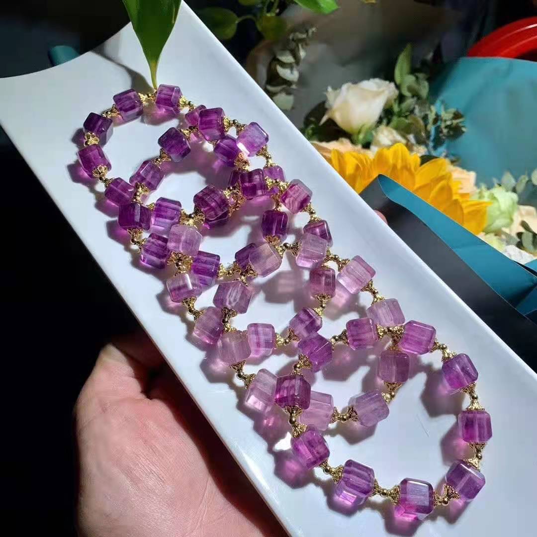 天然彩色水晶方块方糖萤石手链 简约混搭千层魔方萤石女款手饰品