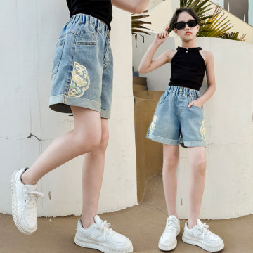 夏季新款女童国风牛仔短裤外穿童装外贸中大童气质青少女牛仔热裤