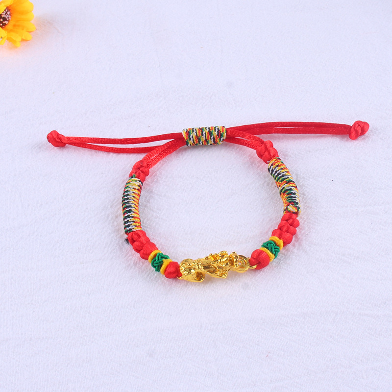 新款民族风手工编织金貔貅手链男女招财转运镀金保色红绳手链批发