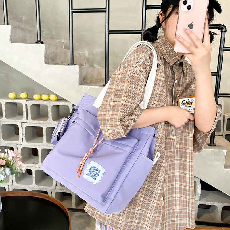 Schoolbag Female Japanese Ins Preppy Style Simple Cute Contrast Color Girl Student Large Capacity Shoulder Bag Class Bag