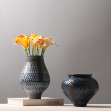 简约现代陶瓷花瓶 跳刀创意插花装饰品 客厅博古架展示柜摆件蓝色