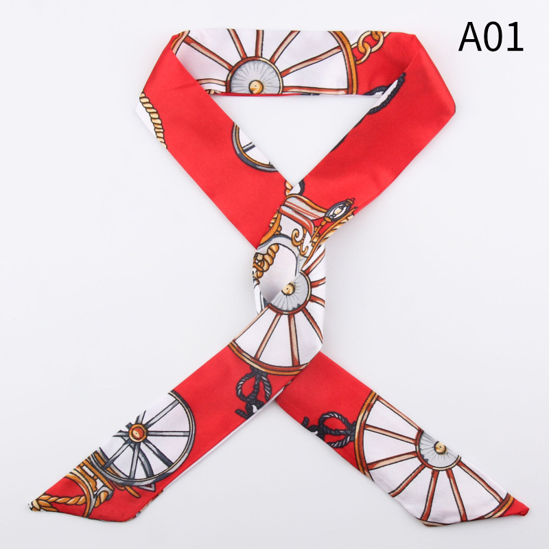 summer scarf Silk Scarf Factory Direct Sales All-Match Arm Bag Long Strip Small Silk Scarf Bow Hair Band Ribbon Gift Box Hand Gift Strap