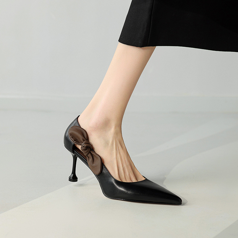 性感小姐姐女鞋夏季新款鞋子尖头细跟高跟鞋侧空蝴蝶结正装凉单鞋