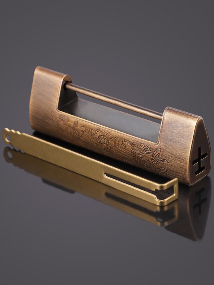 仿古锁 锁横开挂锁红木老锁头插销锁结婚礼物箱柜顶中式铜锁