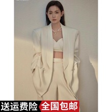 职业小西服外套女春秋新款炸街干练气质休闲白色西装套装女