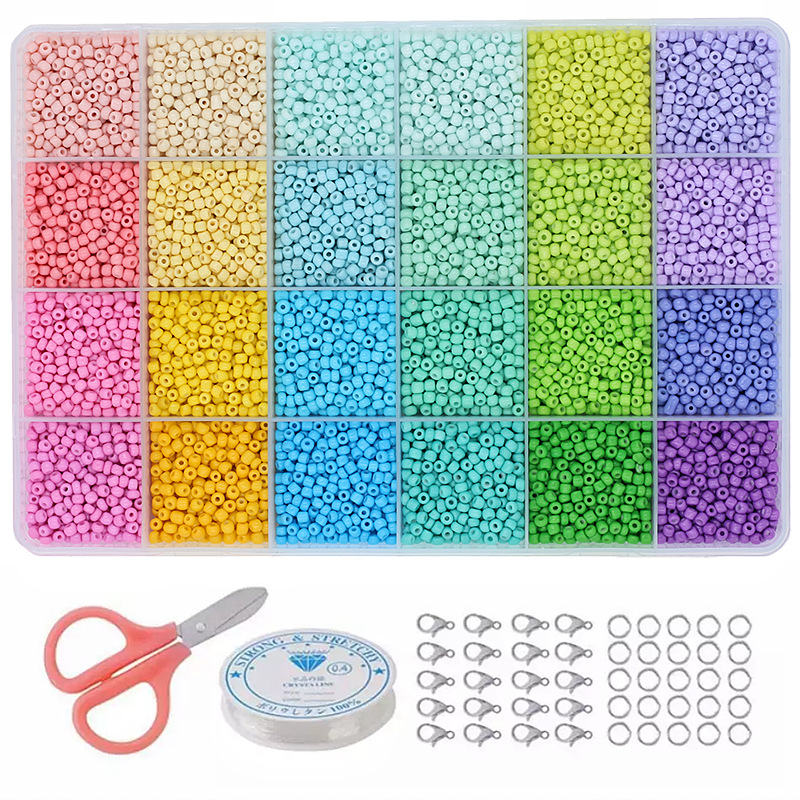 Amazon New 24 Grid Paint Small Rice-Shaped Beads Micro Glass Bead Solid Color Scattered Beads Set Wholesale Diy Ornament Accessories