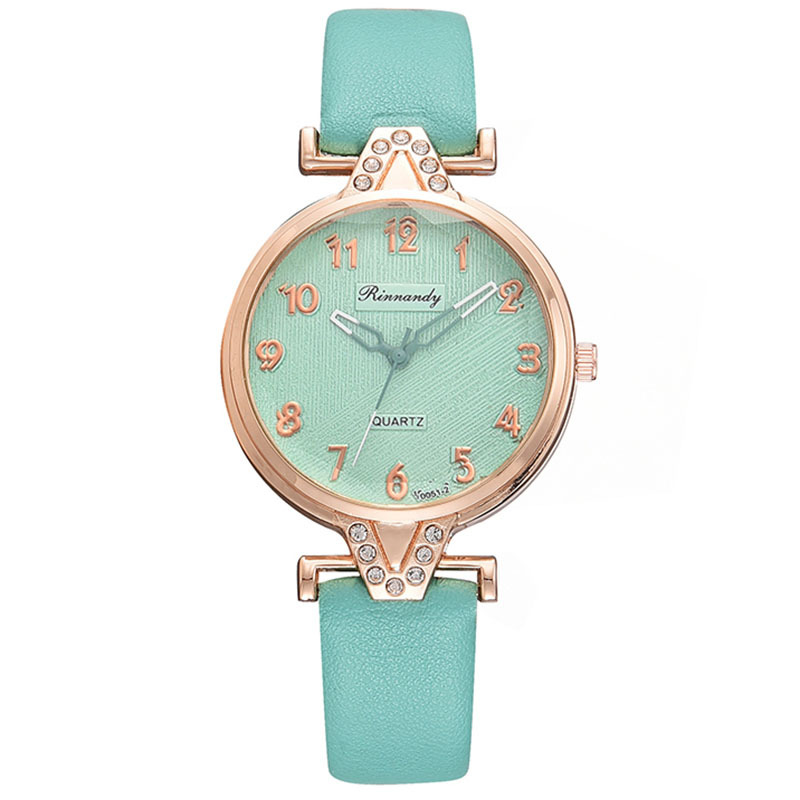 New Women's Belt Quartz Watch round Literal Rhinestone-Encrusted Female Student Pu Band Wrist Watch in Stock Wholesale