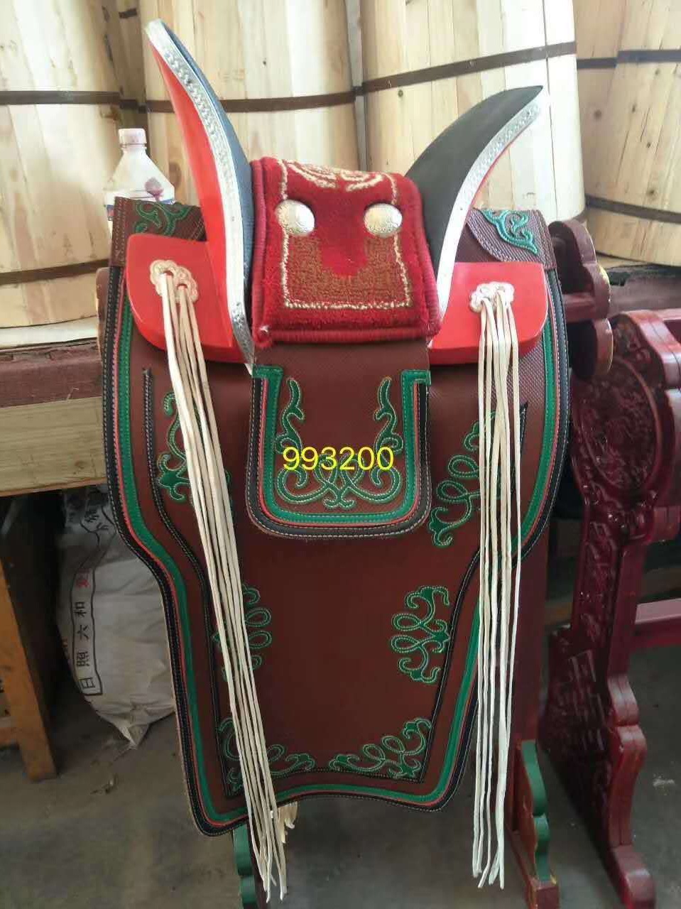 蒙古马鞍子全套耐力马具骑马印花内蒙古比赛马术民族纯牛皮骑马