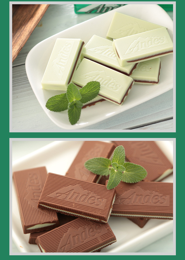 美国进口零食巧克力安迪士andes双层薄荷牛奶草莓巧克力28片批发