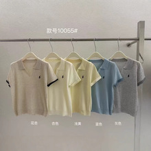 小马log刺绣polo衫针织卷边袖休闲老钱风针织毛衣夏季薄款翻领