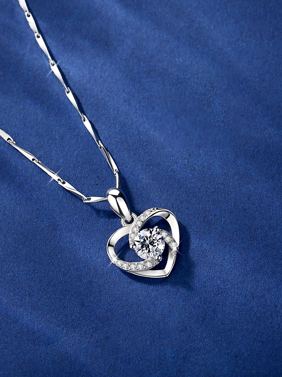 s925纯银永恒之心项链女 日韩简约学生森系爱心形吊坠锁骨链脖链