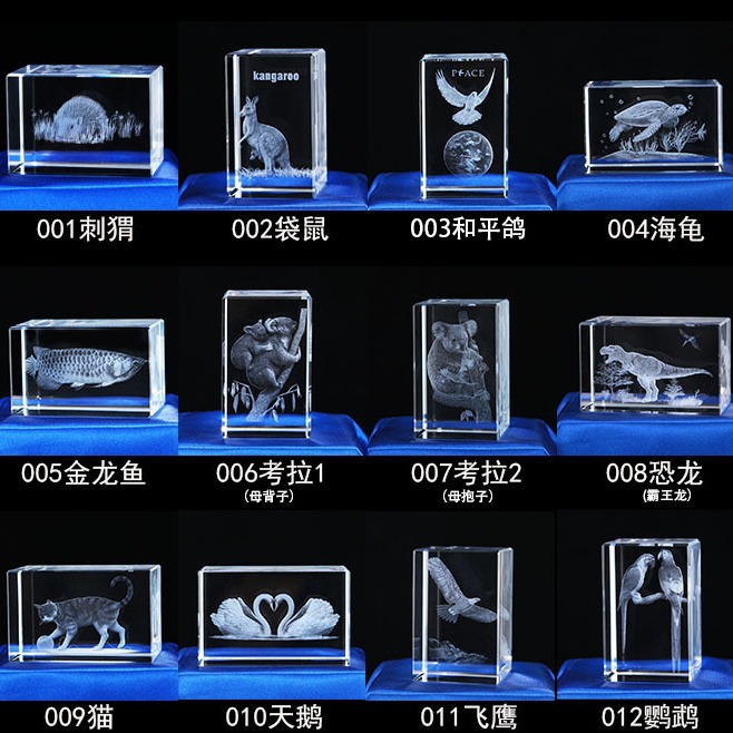 小桥 3D内雕水晶摆件恐龙海龟老虎老鹰动物模型海洋纪念品