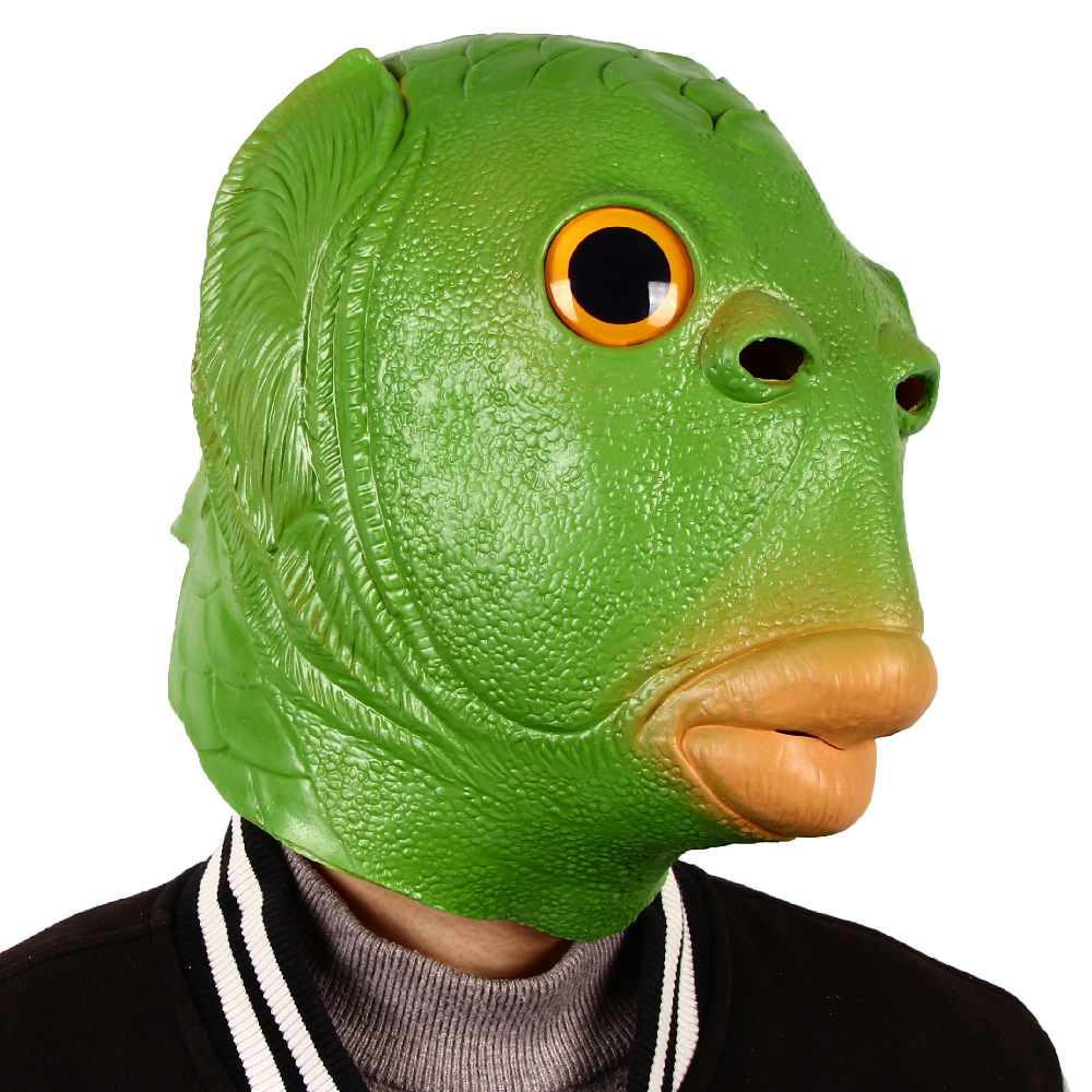 网红绿鱼人头套怪怪鱼面具万圣节绿鱼面具绿鱼头套沙雕无异味现货
