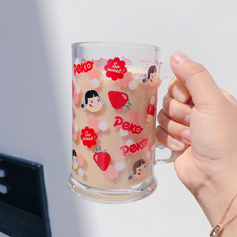 Large Capacity Beer Mug Glass Cup Summer Milky Tea Cup Girly Heart Water Cup Strawberry Girl Scale Cup Cup Used in Home