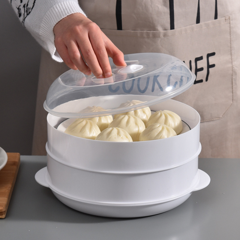 Microwave Oven Plastic Steamer Steamed Buns with Lid Heating Multi-Layer Creative Japanese round Steamer Wholesale 0714