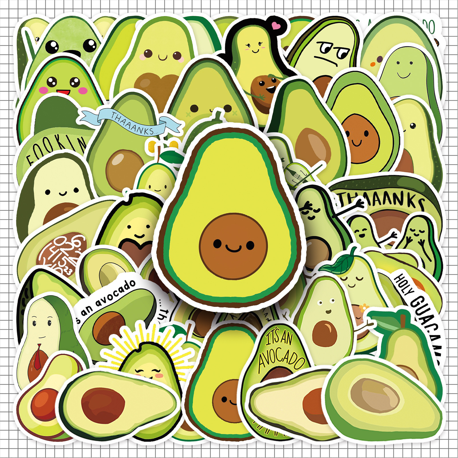 50张牛油果贴纸鳄梨卡通绿色水果植物防水装饰冰箱收纳盒贴纸批发