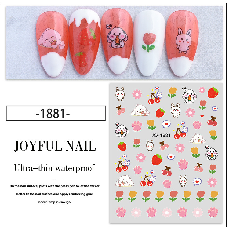 Internet Hot New Cute Bear Nail Sticker Bunny Carrot Colorful Flower Pink Tulip Nail Sticker