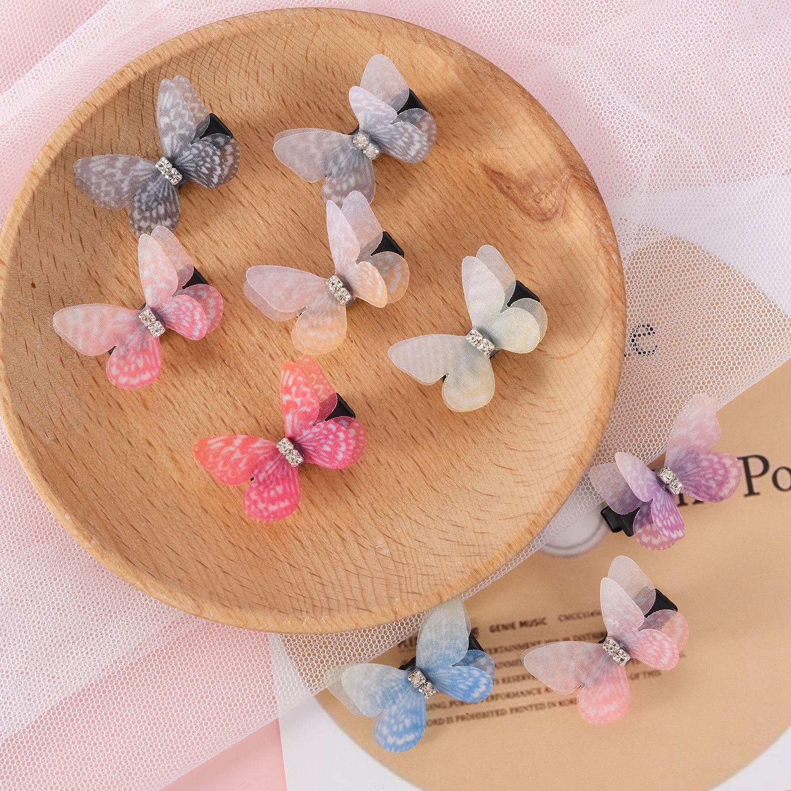 爆款古风汉服配饰薄纱蝴蝶发夹甜美可爱发饰边夹儿童发夹女子配饰