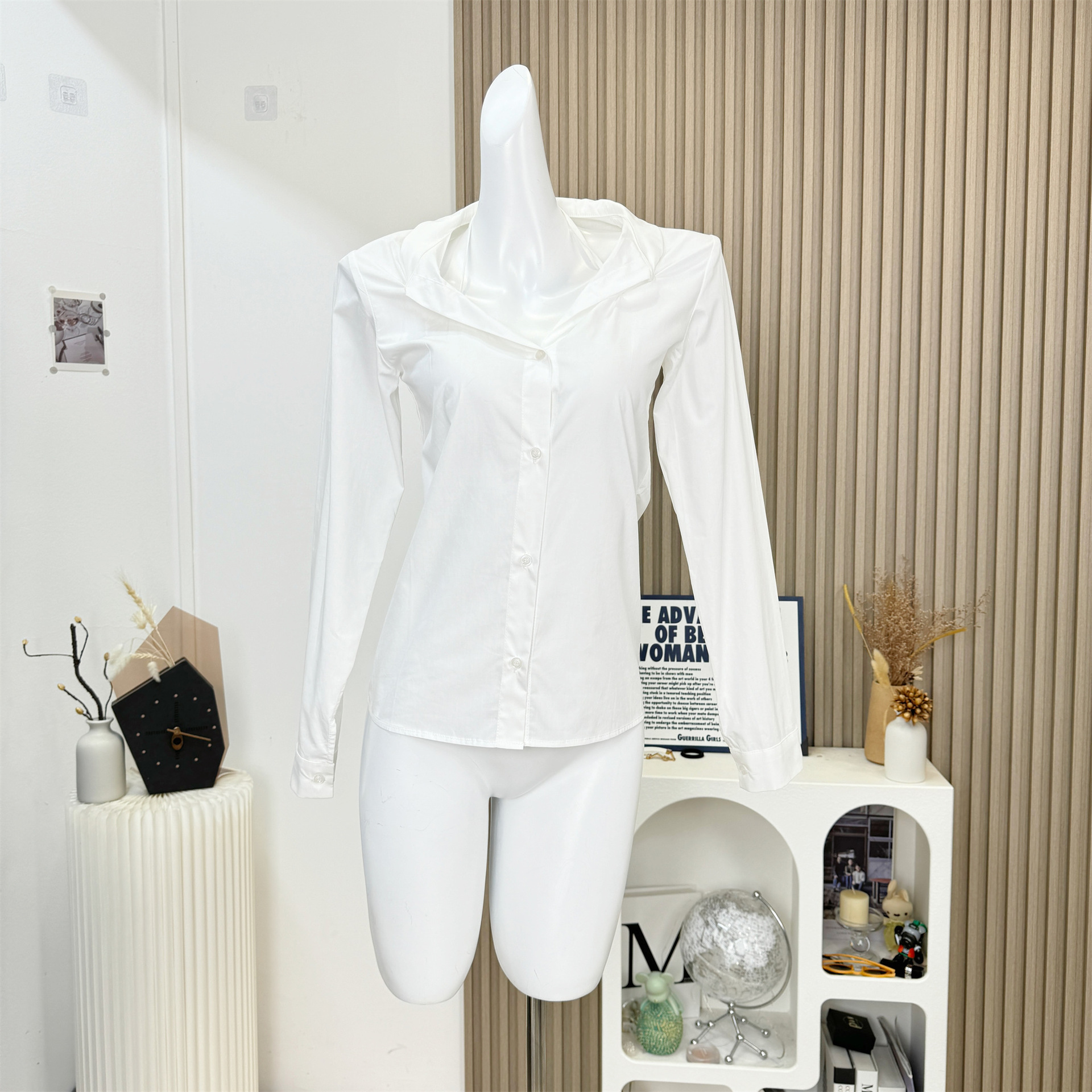 2024实拍夏季衬衣设计感大领口白色衬衫长袖女夏季短款-阿里巴巴