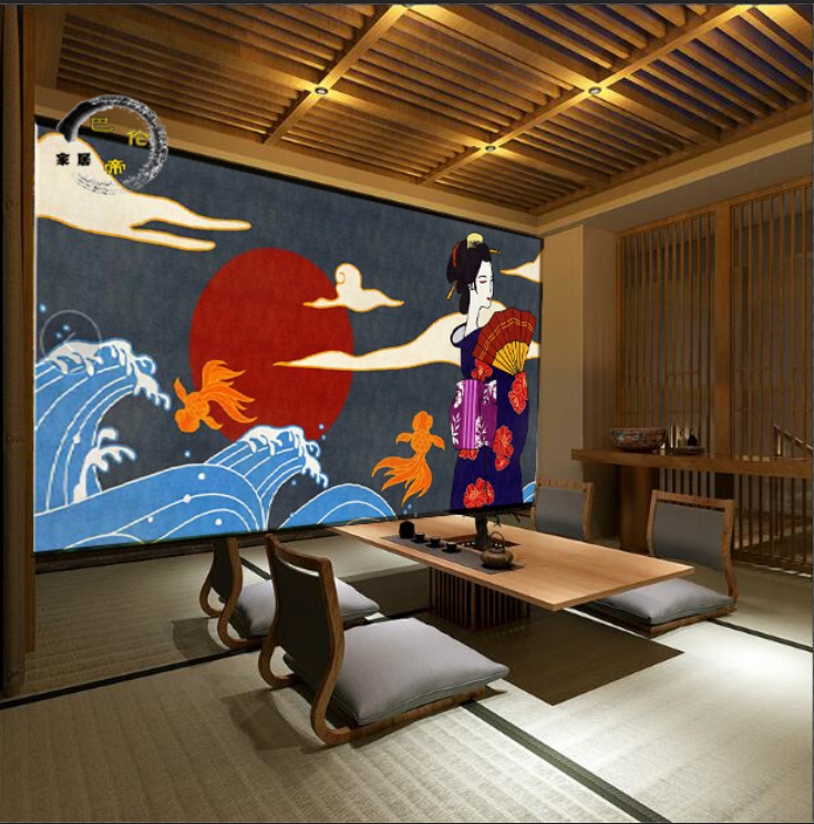 日式餐厅居酒屋寿司料理店墙纸日本街景民俗壁纸和风烤肉立体壁画
