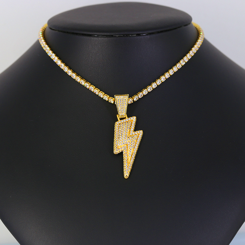 跨境黄铜闪电项链 欧美潮流项饰闪电雷霆18k镀金黄铜锆石项链女