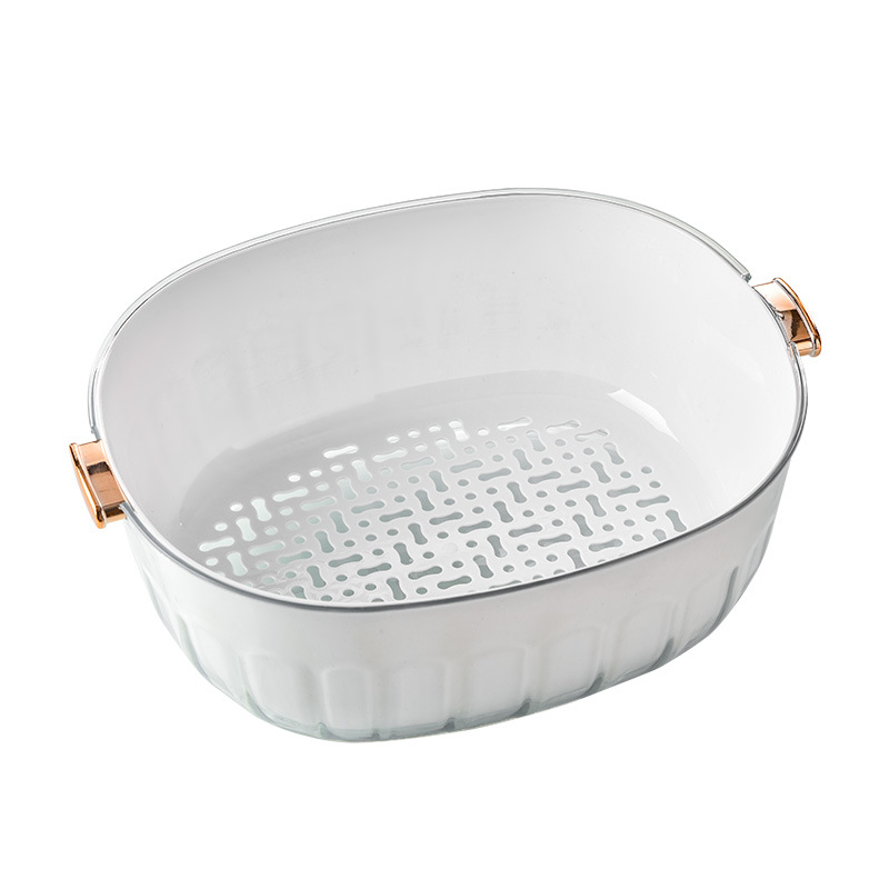 Draining Basket Double-Layer Thickened Transparent Washing Basin Kitchen Household Living Room Multi-Functional Fruit Washing Vegetable Basket Food Grade