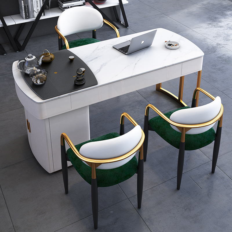 轻奢茶桌现代简约家用办公室泡茶桌岩板面自动上水一体茶水桌套装