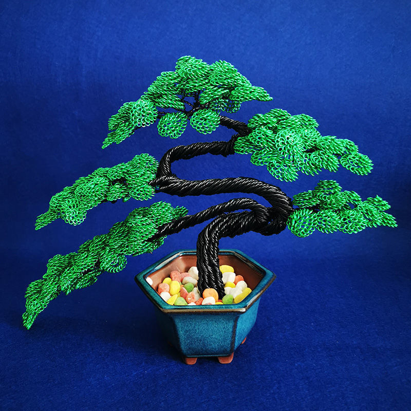 编织屋内铝线造型小手工铝丝摆件 工艺品迎客松客厅盆景 摆件批