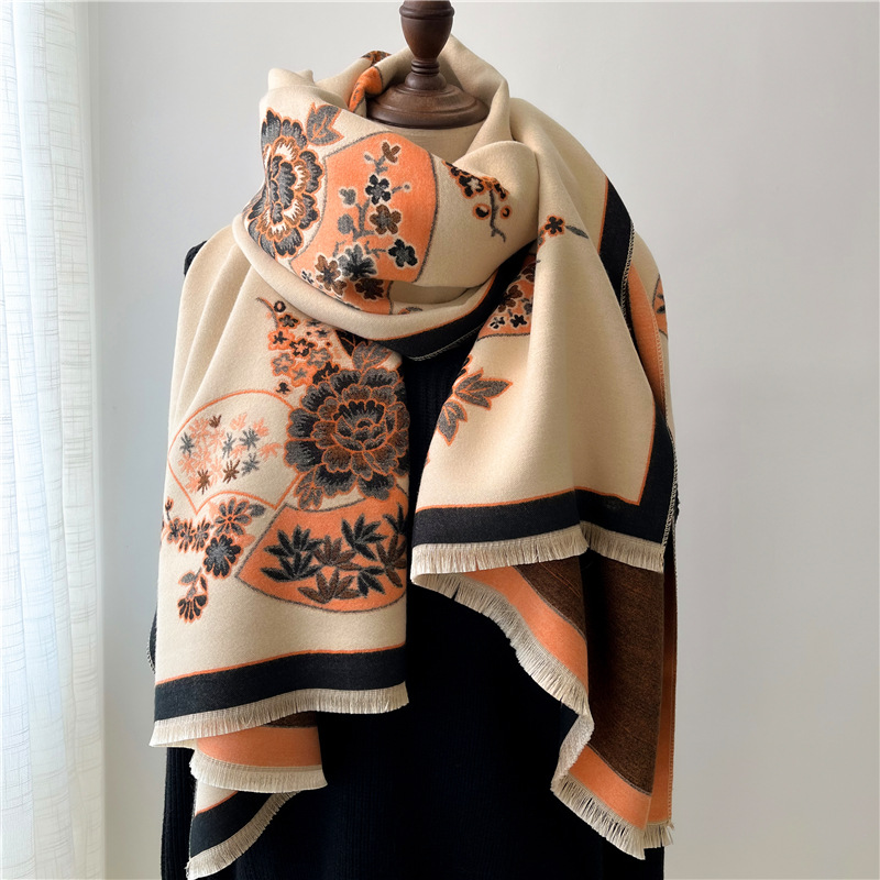Retro Style Artificial Cashmere Scarf Women's Winter All-Matching Outer Decorative Shawl Thickened Warm Autumn and Winter Scarf to Give Mom