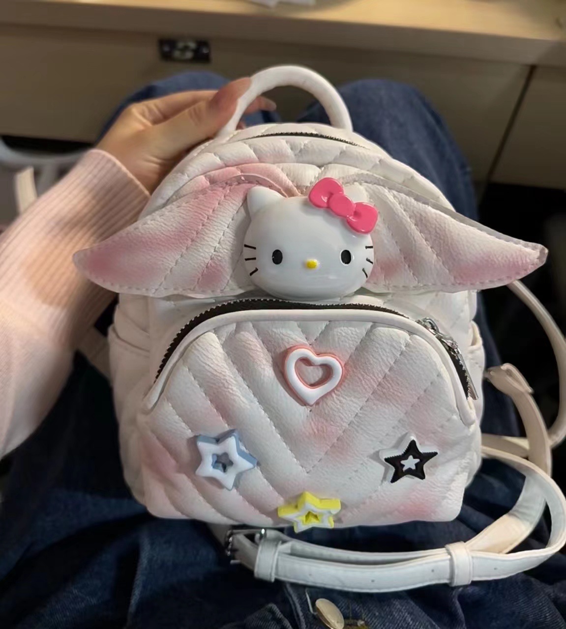 可爱HelloKitty扎染绣线双肩包女2023新款小众y2k百搭迷你单肩包