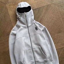 Zip-up hoodie 上下双头拉链小众设计新款眼睛可看简约刺绣外套卫