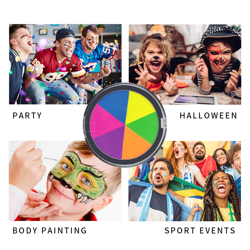 6色万圣节化妆脸彩 面部彩绘圣诞节彩虹盘易清洗水溶性皮肤颜料