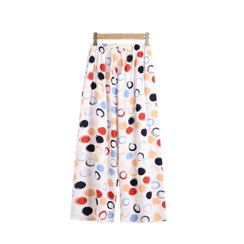 Cotton Silk Pajama Pants Casual Summer Women's Breathable Thin Wide-Leg Pants Loose Home Can Be Worn outside Cropped Culottes Air Conditioning Pants