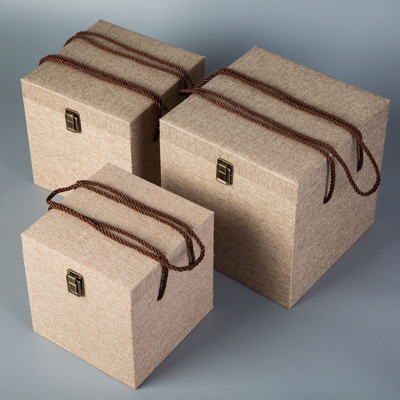 手提花瓶麻布包装礼品盒礼物布盒工艺品根雕佛头像空礼盒