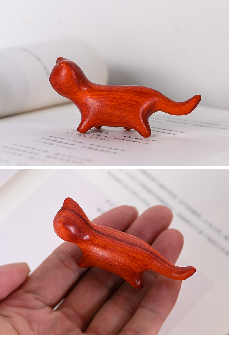 檀香木雕散步猫可爱小猫摆件手刻小猫咪创意红木装饰猫工艺品礼物