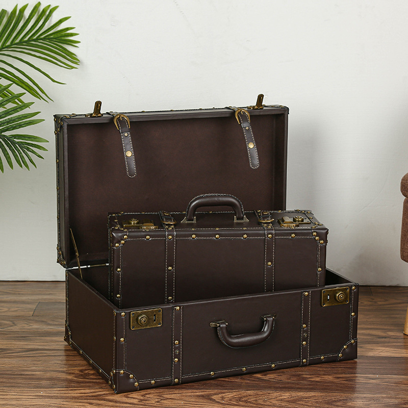 头层牛皮复古箱子收纳储物箱行李箱皮箱仿古民国橱窗陈列摄影道具