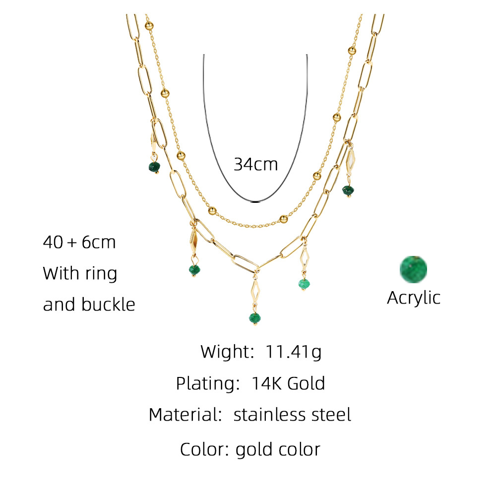 23 Summer French Retro Small Golden Beads Beaded Titanium Steel Necklace Non-Fading High Sense Twin Clavicle Chain Necklace