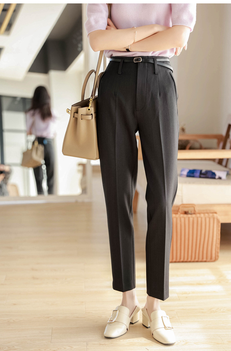 腰带锥形休闲裤西裤女早秋