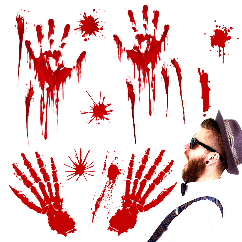 万圣节装饰品玻璃贴纸血手印脚印商场酒吧ktv橱窗派对聚会墙贴纸