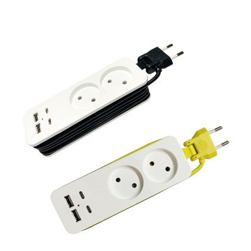 2位欧标旅行usb插排 德式便携式圆插头带typec充电接口 usb插座