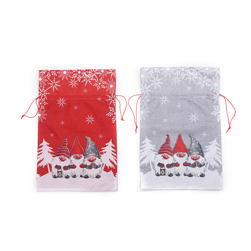 Christmas Decoration Linen Printing Forest Man Gift Bag Drawstring Gift Packaging Bag Children Festival Candy Bag