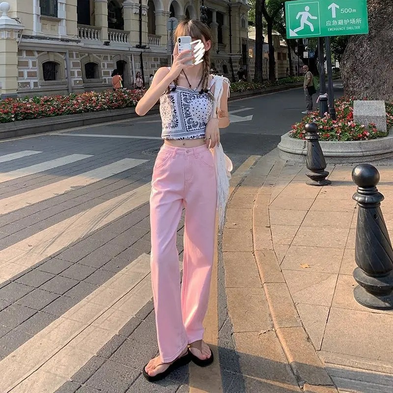 Women's Colorful High Street Wide-Leg Jeans High Waist Drooping New Spring Clothing Figure Flattering Loose Straight Jeans