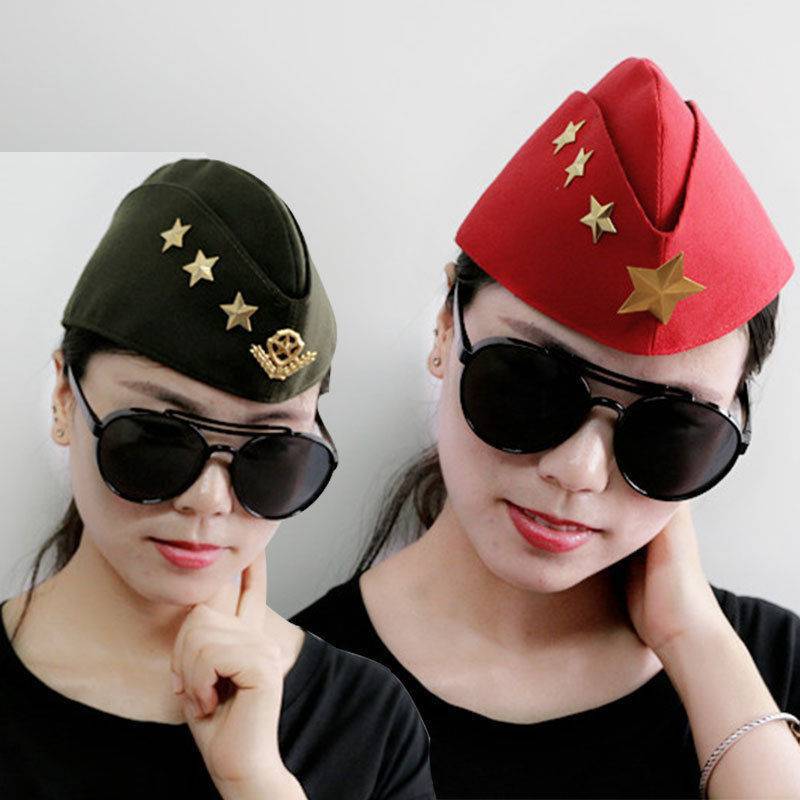 水兵舞帽子俄罗斯船型军帽广场舞演出船形帽 冬冬尖顶军绿色船帽