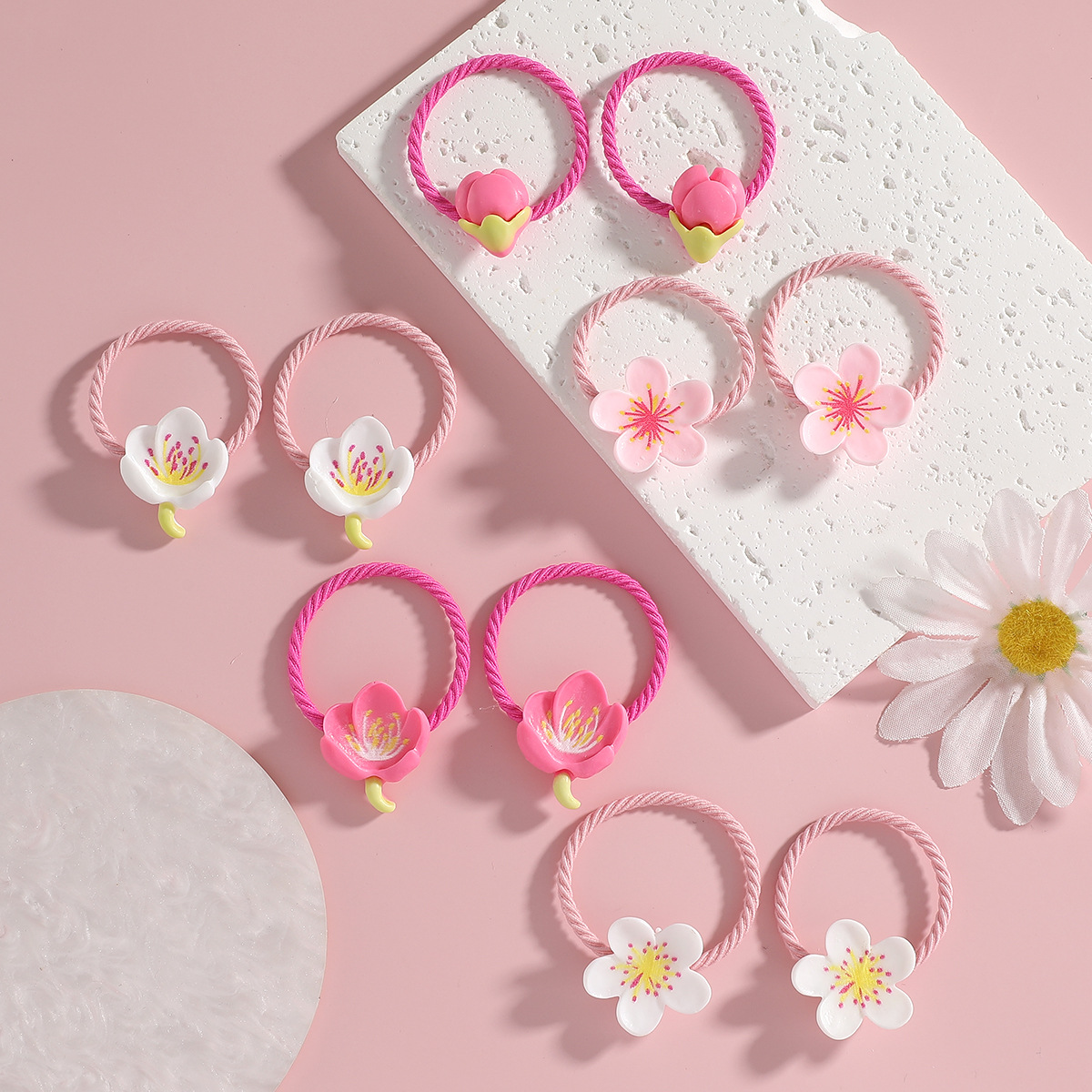 儿童发饰甜美花朵头绳高弹发圈郁金香小雏菊橡皮筋不伤发宝宝发绳