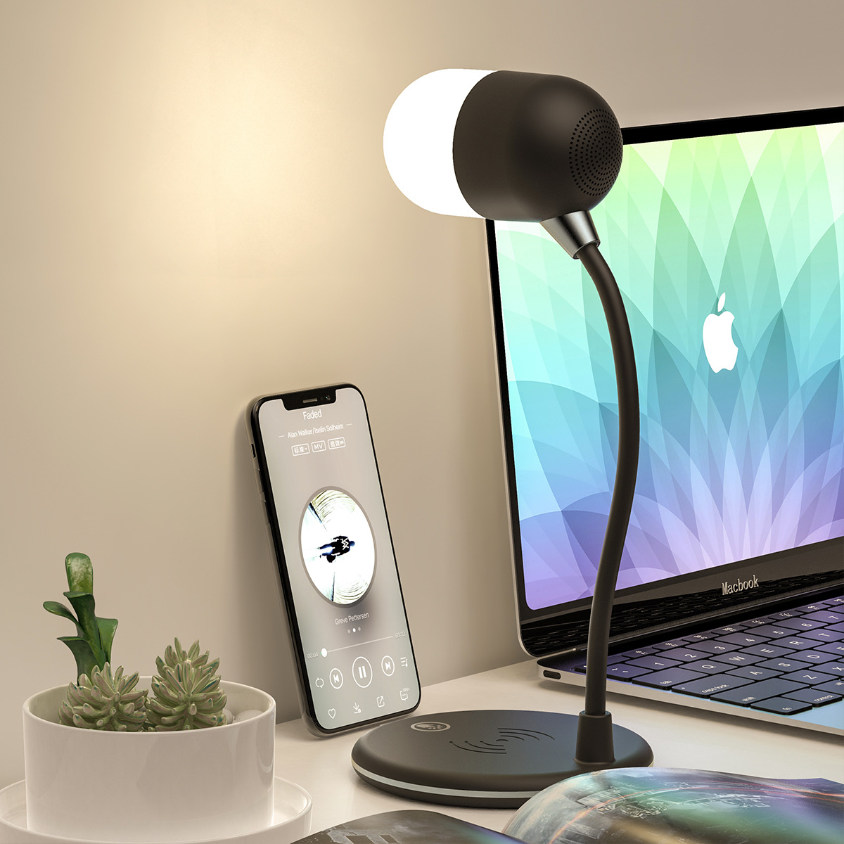New 15W Wireless Charger Charger Bluetooth Bluetooth Speaker Desk Lamp Audio Reading Lamp